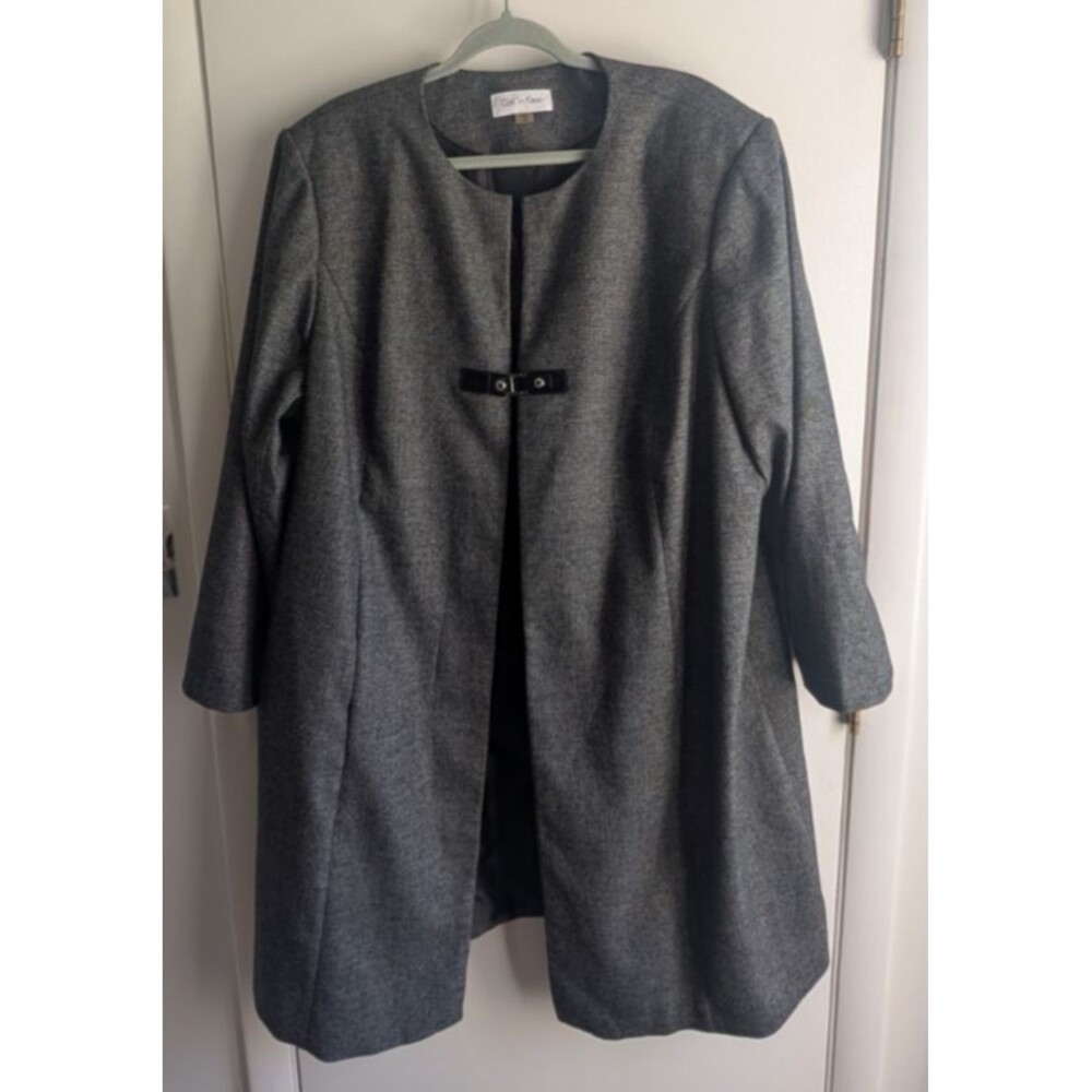 Calvin Klein Snap-Buckle Long Overcoat Heathered Gray Women's Size 22W